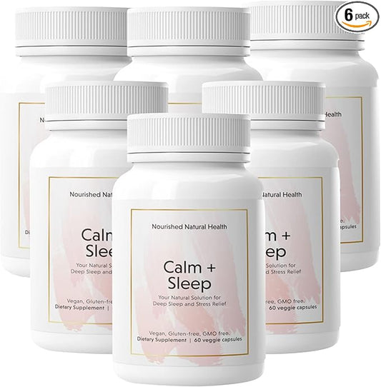 Nourished Natural - Calm + Sleep Capsules for Deep Rest & Relaxation with Ashwagandha, Chamomile, Tart Cherry Extract, Passionflower, L-theanine, & Magnesium - 360 Capsules
