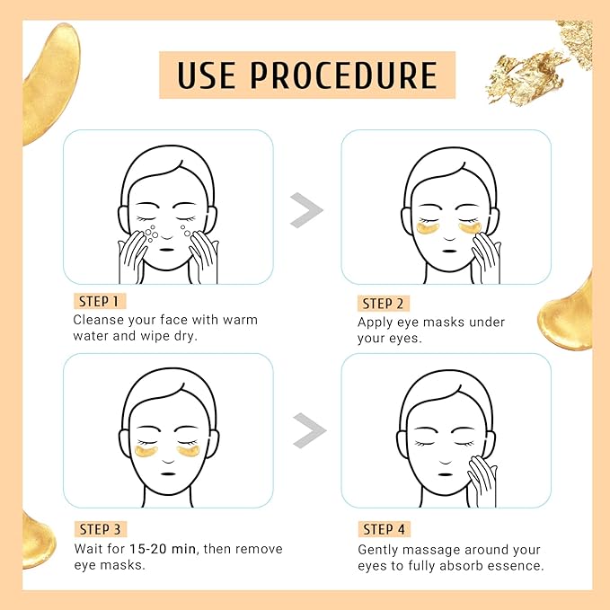 PEAUAMIE Under Eye Patchs 24k Gold Eye Mask and Hyaluronic Acid and Rose for Dark Circles and Puffiness Wrinkle Eye Bags 30 Pairs