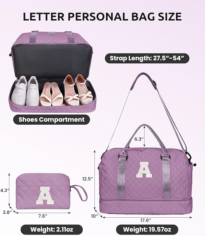 Women's Gifts - Personalized Duffle Bag with Shoe Compartment, Weekender & Overnight Bag for Tween Travel, Graduate Gift