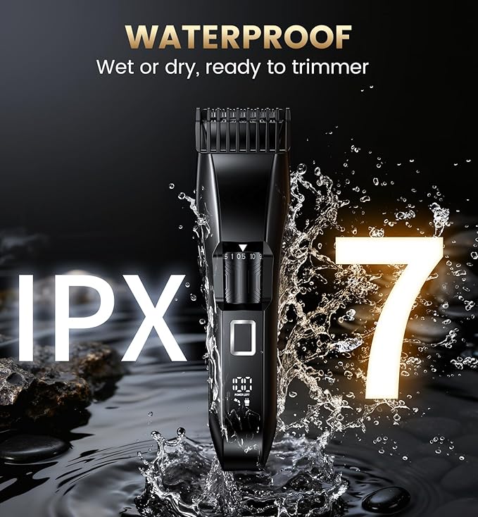 Men's Beard Trimmer-All-in-One Mustache Trimmer with 20 Length Adjustable, Stainless Steel T-Blade for Precision Facial Hair Trimming Cordless IPX7 Waterproof Wet/Dry Clipper,LED Display
