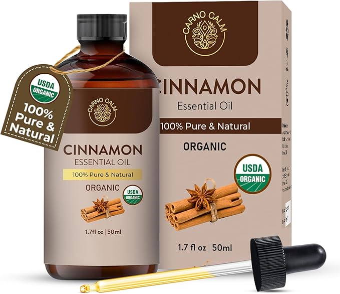 Cinnamon Essential Oil | USDA Certified Organic Cinnamon Oil | for Skin and Hair | Perfect for Aromatherapy and Diffuser | 1.7 fl.oz