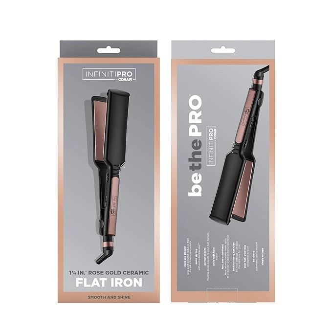 Infiniti PRO CONAIR Rose Gold Ceramic Flat Iron Hair Straightener, 1 3/4-Inch Flat Iron with Extra-Long Plates, Including a Floating Plate, Advanced Heat Technology, Black