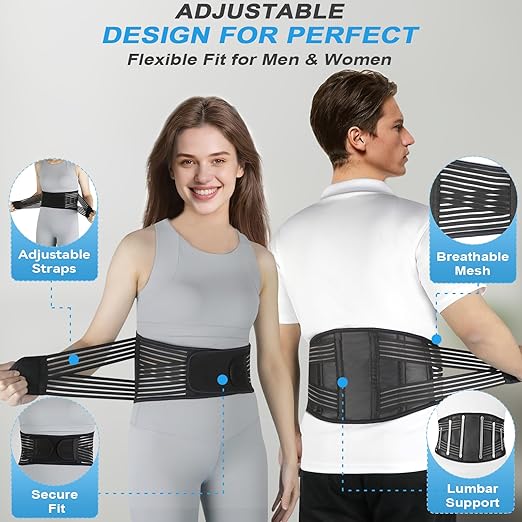 Back Brace for Lower Back Pain Relief, Lumbar Support Belt for Men&Women for Work, Breathable Back Support Belt with 6 Flexible Spring, 2 Elastic Bands For Sciatica, Herniated Disc, Scoliosis(X-Large)