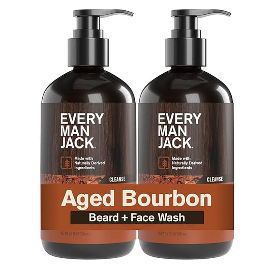 Every Man Jack Beard + Face Wash - Subtle Aged Bourbon Fragrance - Cleans and Helps Condition and Soften Your Beard and Skin Underneath - Naturally Derived with Aloe and Glycerin- 6.7 fl oz (2 Pack)