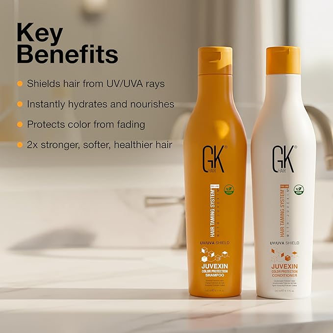 GK Hair Shield Shampoo and Conditioner – UV/UVA Protection for Color-Treated Hair – Hydrates, Prevents Fading and Split Ends – Anti-Frizz Formula for Softer, Stronger Hair