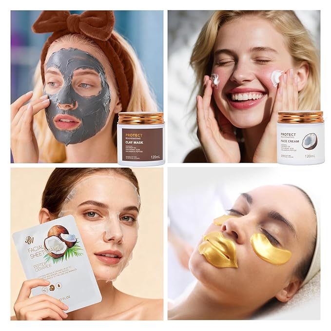 Valentines Day Gifts for Women, Coconut 32 Pcs Facial Skin Care Kit, Home Spa & Self-Care Gifts, Bath and Body, Lip Oil, Face Sheet Mask, Serum, Birthday, Mother Day, Christmas,All Occasion Present