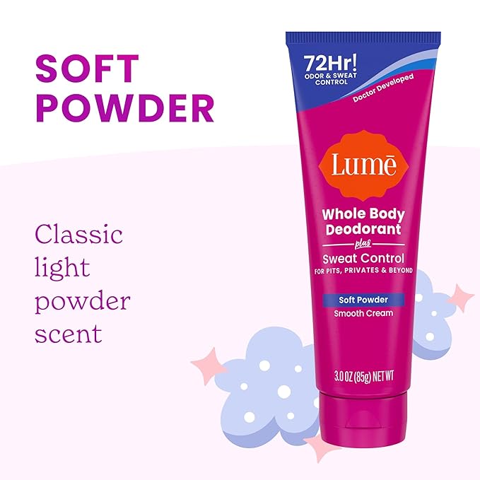 Lume Whole Body Deodorant Plus Sweat Control - Smooth Cream Tube - 72 Hour Odor And Sweat Control - Baking Soda Free, Skin Loving - 3.0 ounce (Pack of 2) (Soft Powder & Lavender Sage)
