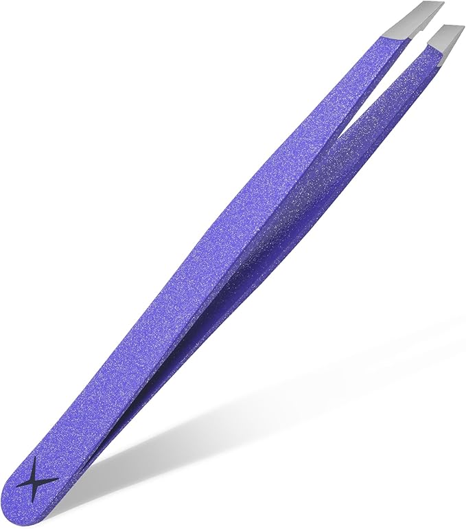 Precision Slant Tip Tweezers – Handmade from Premium Japanese Stainless Steel – Professional Eyebrow & Facial Hair Removal Tool with Perfect Alignment (Amethyst Spark)