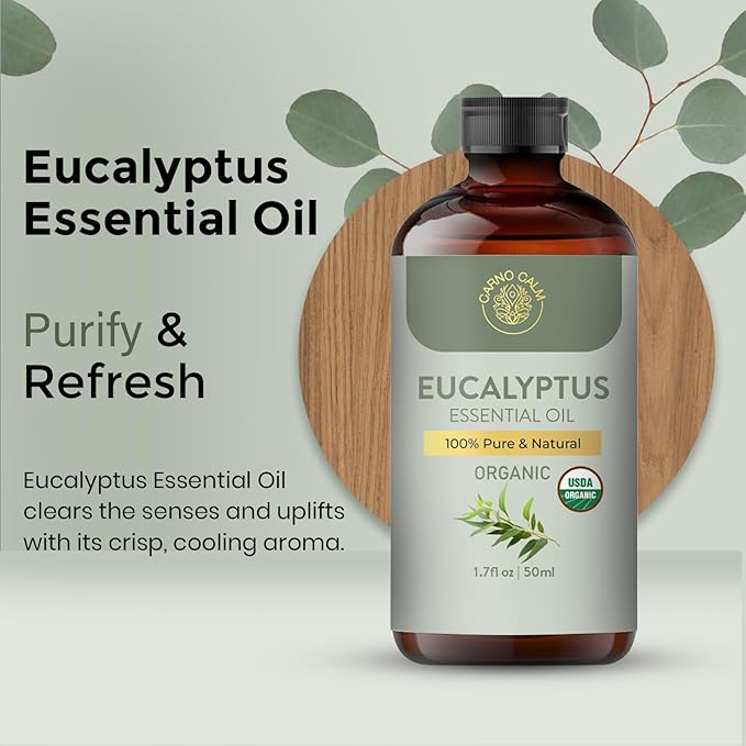 Eucalyptus Essential Oil | USDA Certified Organic Eucalyptus Oil | Ideal for Aromatherapy Skin and Hair | for Diffuser & DIY Uses | 1.7 fl. Oz