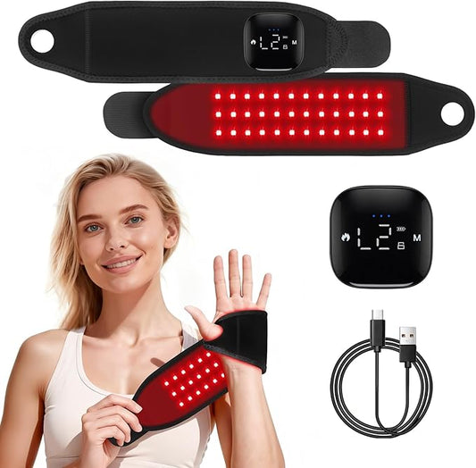 Red Light Hand & Wrist Wrap with Heat and Massage, Wireless Touchscreen Control, Near Infrared Red Light Hand Brace for Hand Joint Comfort & Carpal Stiffness Recovery