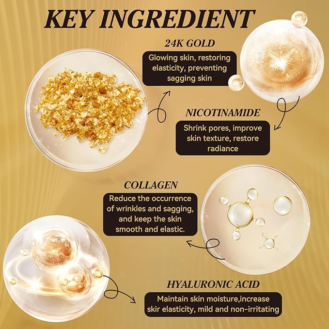 24k Gold Under Eye Patches, 60 Pcs Hydrogel Eye Mask Skincare with Collagen and Hyaluronic Acid for Puffiness, Dark Circles and Fine Lines, Cooling Under Eye Mask for Women and Men