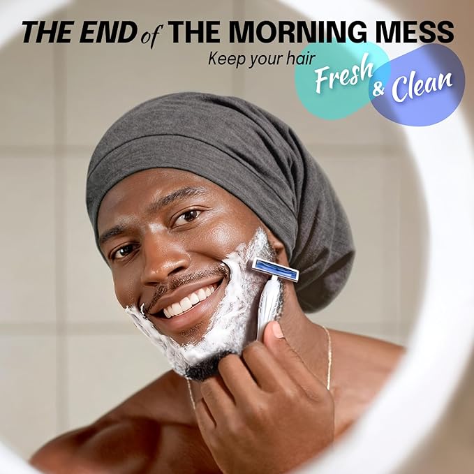 Large Satin Bonnet for Men Sleeping: Loc Cap Dreadlocks for Curly Braids Wave, Silky for Frizzy Hair Smooth, Adjustable No Slip Grey