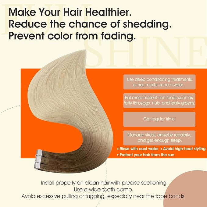 Full Shine Blonde Human Hair Extensions Tape in Color 3 Brown Ombre 8 Ash Brown Highlighted 613 Blonde 16Inch Double Sided Tape in Hair Extensions Human Hair 50G Seamless Remy Hair 20Pcs