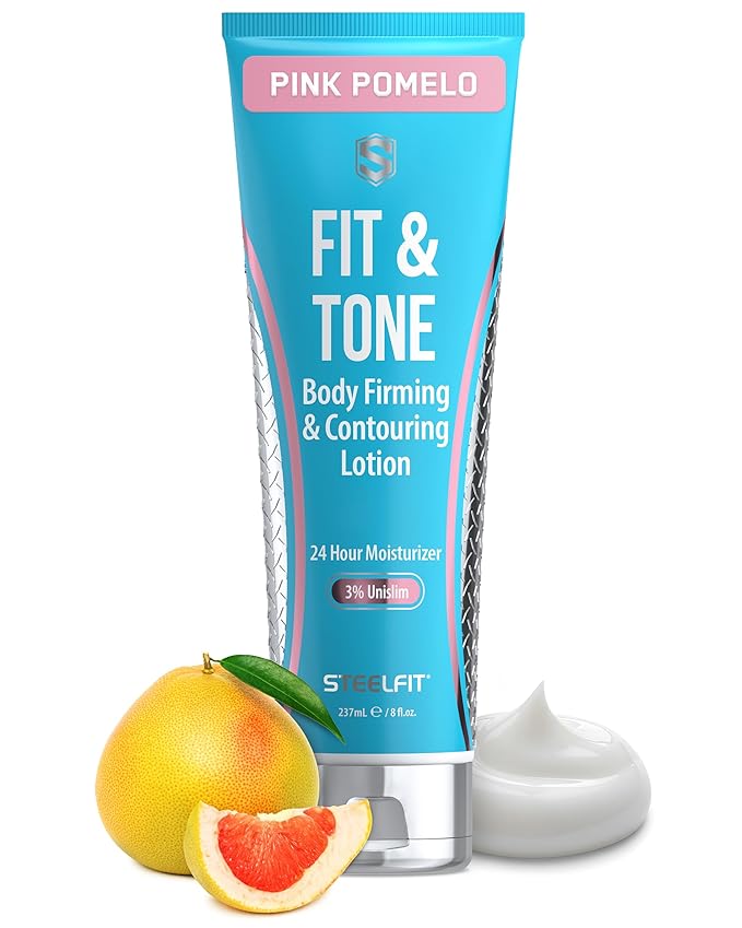 SteelFit Firming Body Lotion - Contouring & Skin Tightening Cream for Body - Firm & Tone Cellulite Remover for Legs Belly & Saggy Skin - Nourishing & Soothing with Shea & Cocoa Butter - Pink Pomelo