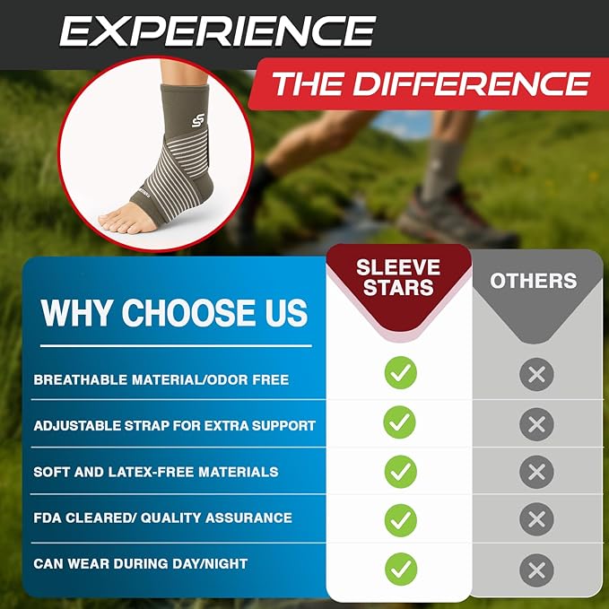 Sleeve Stars Ankle Support for Ligament Damage & Sprained Ankle, Plantar Fasciitis Support & Achilles Tendonitis Pain Relief, Ankle Brace for Women & Men (Single/Mocha Brown)