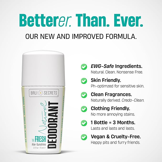 Bali Secrets Natural Deodorant for Women & Men. Nonsense Free. Clean Formula for Sensitive Skin. Strong & Reliable Odor Protection. No Synthetic Aluminum. Organic & Vegan [THE FRESH]