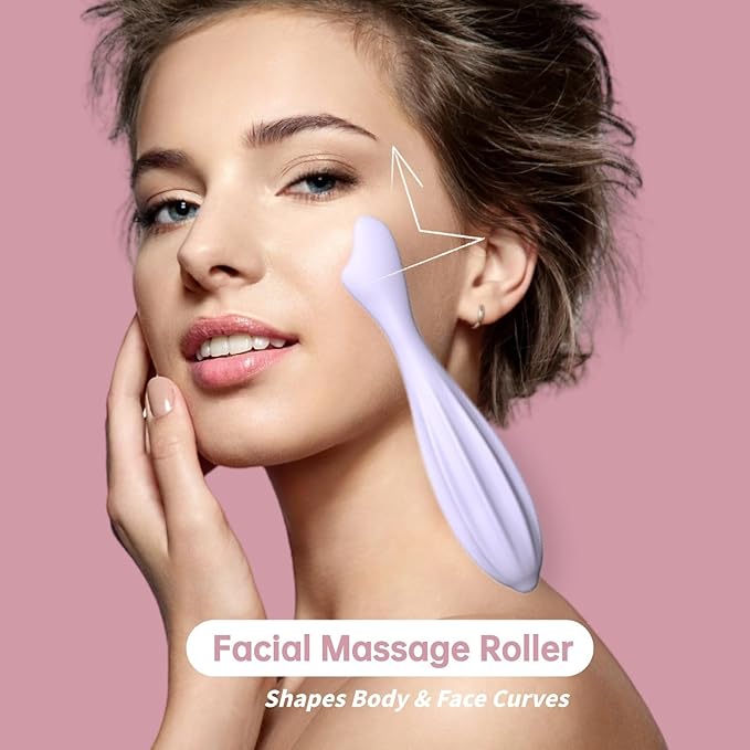 Silicone Facial Massage Roller, Face Massager Skin Lifting Tool Shapes Face Curves, Skin Care Beauty Lifting Contouring Massage Tool Reduces Tiredness Promote Circulation for Women (Purple)