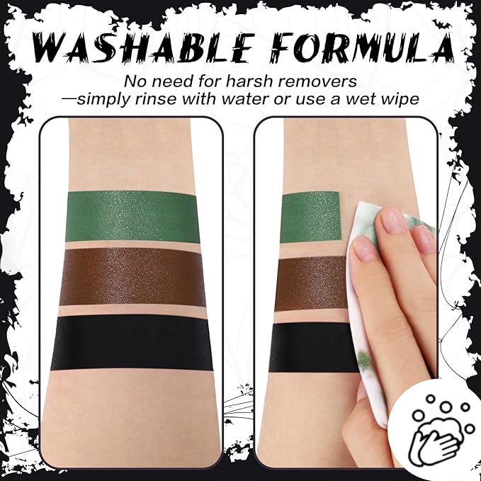 BOBISUKA Green Face & Body Paint Stick Water-Based Washable Face Paint Makeup Stick for Halloween Zombie, Witch, Hulk, Goblin, Hunting, Camo, Cosplay, SFX, Sports Eye Black & Costume Party