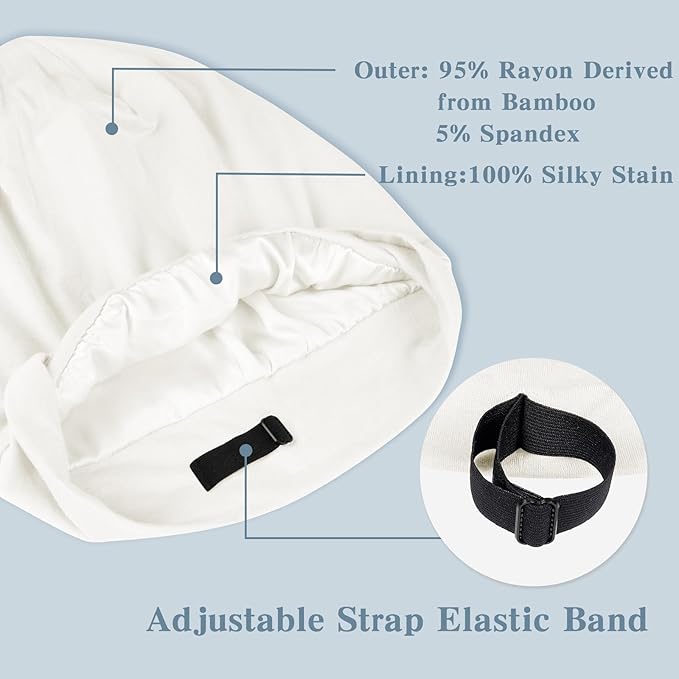Fittia Satin Hair Bonnet for Sleeping, Silky No Frizzy for Curls Care, Adjustable Strap for Non-Slip, Dreadlocks Cap for Women&Men