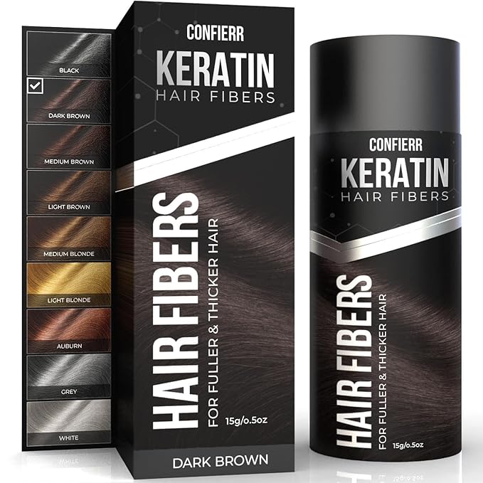 Keratin Hair Fibers for Men & Women - Fill In Fine or Thinning Hair, Instantly Thicker, Fuller Looking Hair (Dark Brown 15g)