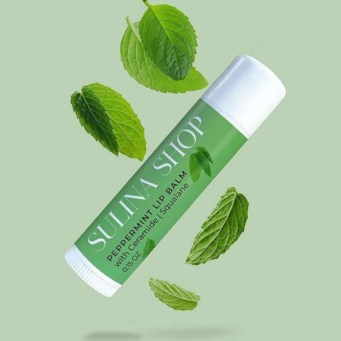 Peppermint Lip Balm with Castor Oil & Vitamin E - Nourishes & Protects Dry Lips, Lip Moisturizer with Ceramide & Squalane, Natural Lip Balm Mint with Deep Hydration for Soft Lips - Lip Repair, 0.15 oz