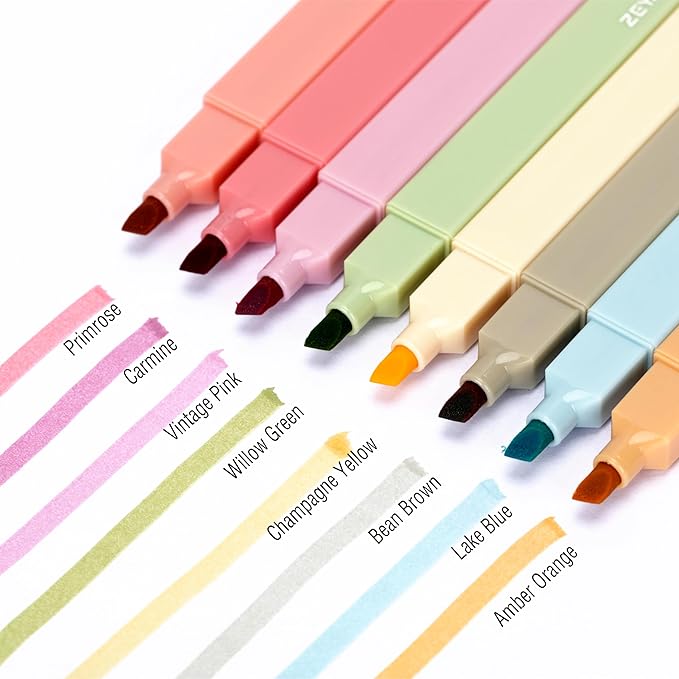 ZEYAR Aesthetic Cute Highlighter Pens, Cream colors, Chisel Tip, Water Based, Quick Dry, No Bleed for bible, four seasons color series (8 Autumn Colors)