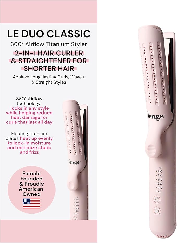 L'ANGE HAIR Le Duo Standard 360° Airflow Styler | 2-in-1 Curling Wand & Titanium Flat Iron Hair Straightener | Professional Hair Curler with Cooling Air Vents | Dual Voltage & Adjustable Temp (Blush)