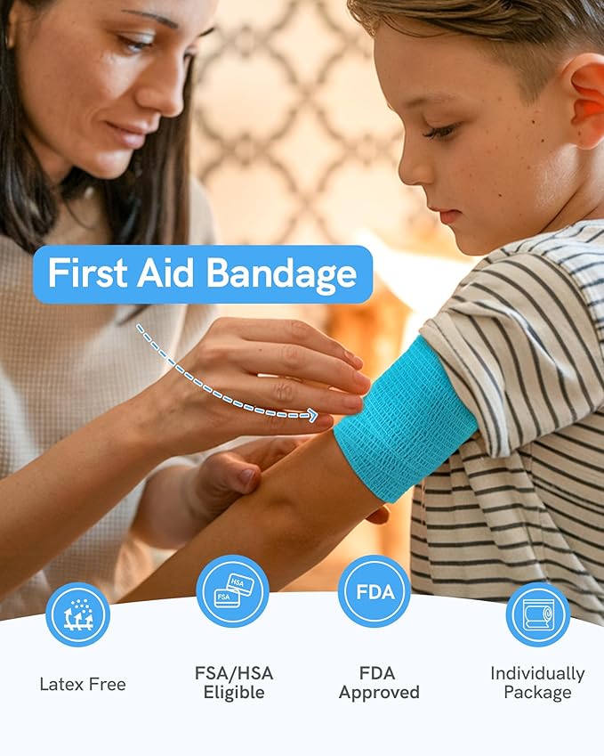 FriCARE Self Adhesive Bandage Wrap, Medical Tape in First Aid Kit, Cohesive Bandages for Wounds Sport Vet, 2 Inches X 5 Yards 6 Rolls, Vibrant