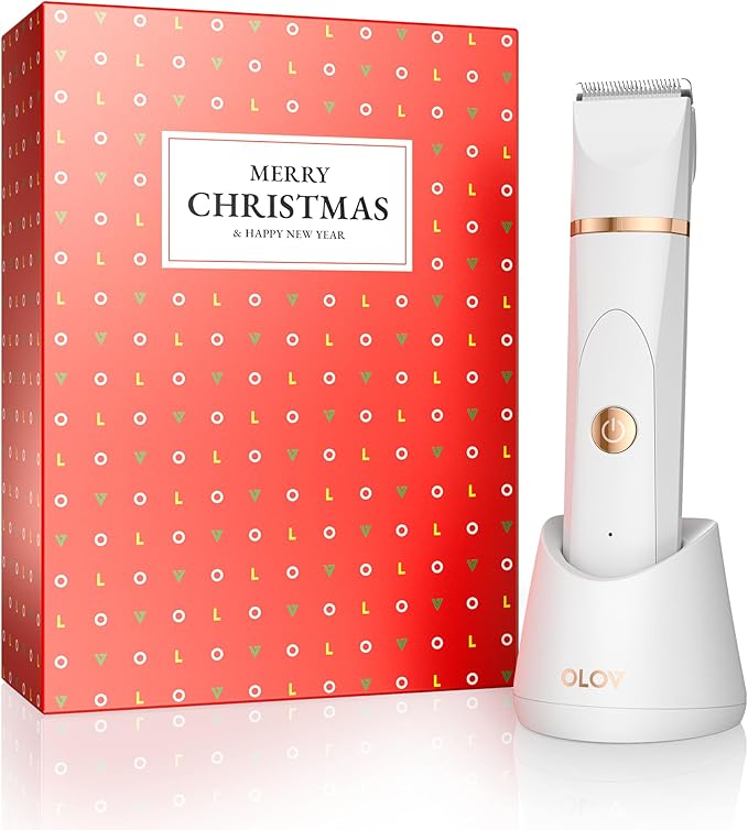 Electric Body Hair Trimmer - Groin Trimmer for Men - Bikini Trimmer Women - Wet/Dry Shaver Groomer, Replaceable Ceramic Blade Heads, USB Recharge Dock, Hygiene Razor, Christmas Gift Wrapping, White