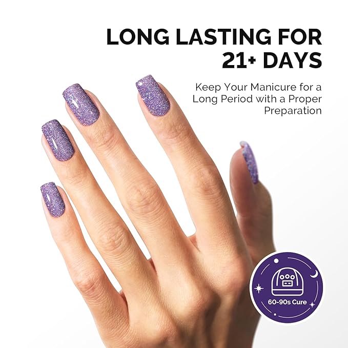 MelodySusie Galaliver Purple Glitter Gel Nail Polish, 15ML Shimmer Purple Sparkle Gel Polish Soak Off UV LED Cured Long Lasting Gift for Women DIY Nail Design Nail Art Manicure X05