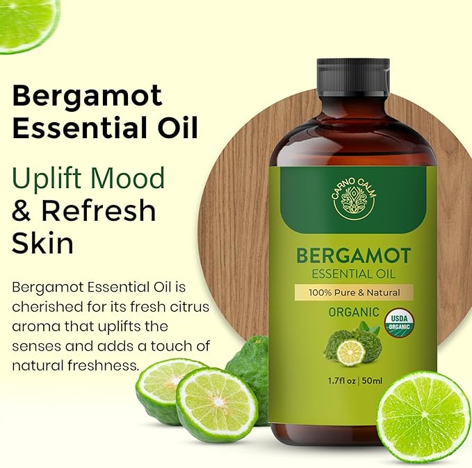 Bergamot Essential Oil | USDA Certified Organic | Bergamot Oil for Skin, Hair, Aromatherapy, Soap & Candle Making | 1.7 fl. oz