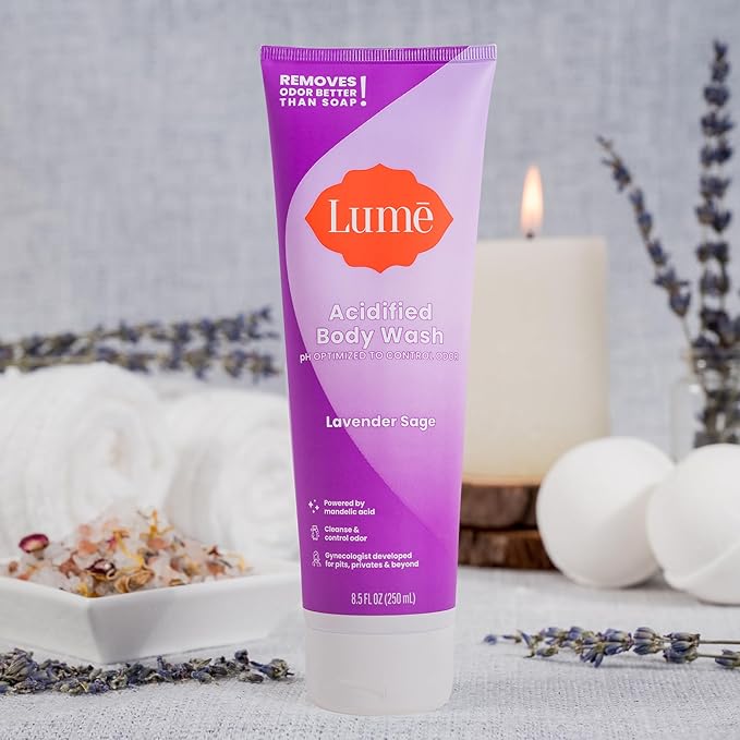 Lume Acidified Body Wash - 24 Hour Odor Control - Removes Odor Better than Soap - Moisturizing Formula - Formulated Without SLS or Parabens - OB/GYN Developed - 8.5 ounce (Pack of 2) (Lavender Sage)