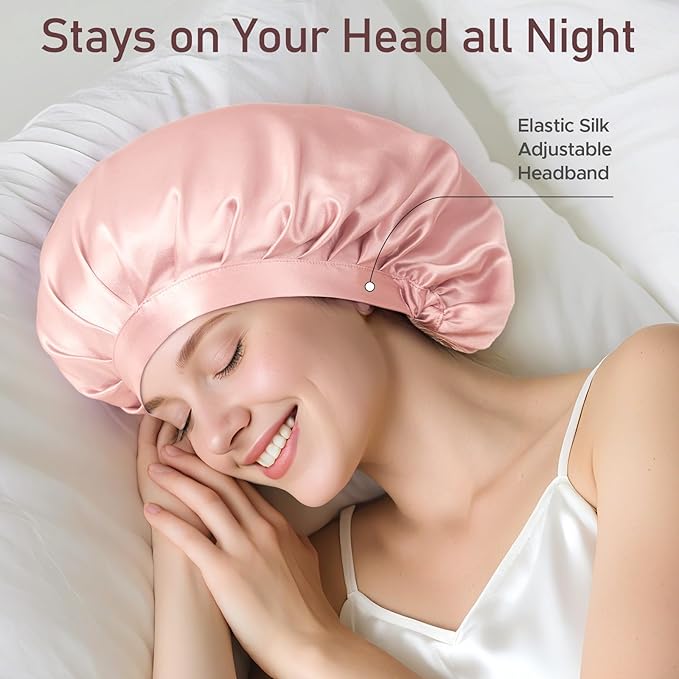 LitBear 100% Mulberry Silk Bonnet for Sleeping Women, 22 Momme Silk Hair Wrap with Elastic Band for Long Short Curly Hair