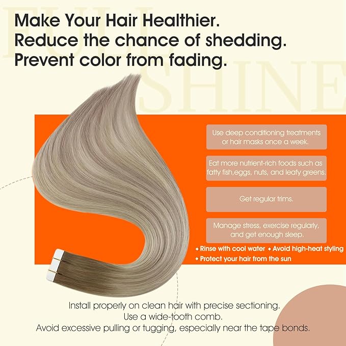Full Shine Tape in Extensions Human Hair 20Inch Tape in Hair Extensions Balayage Color 8 Ash Brown Ombre 18 Ash Blonde And 60 Platinum Blonde Human Hair Extension 50G 20pcs Seamless Skin Weft Tape ins