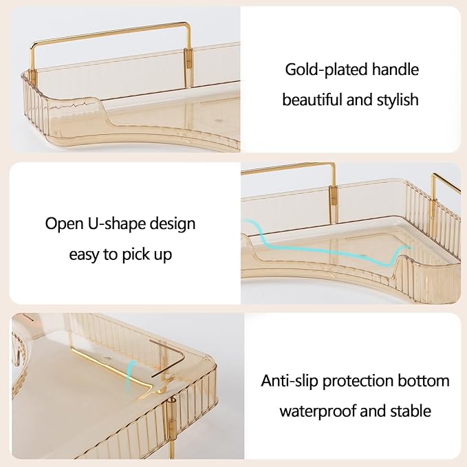 3-Tier Corner Bathroom Counter Organizer – Classic Storage Shelf for Makeup, Perfume & Toiletries, Space-Saving Countertop Tray Fits Bathroom, Dresser, Kitchen (Vintage Gold)