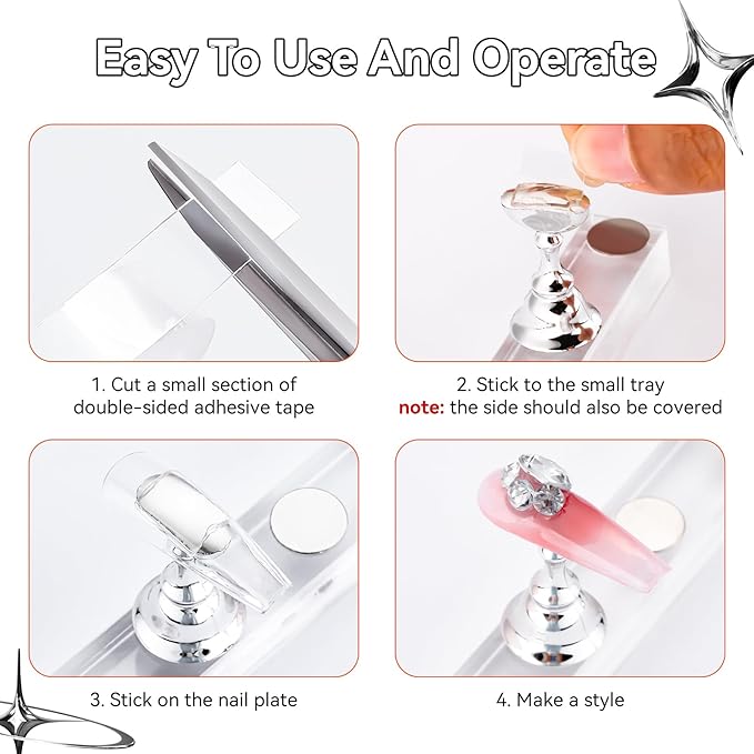 Makartt Press On Nail Stand: Silver Nail Stand for Nails Art Display Practice Nail Holder for Painting Nails Stand for False Nail Press On Designs Magnetic Fake Nail Holder with 1M Double-sided Tape