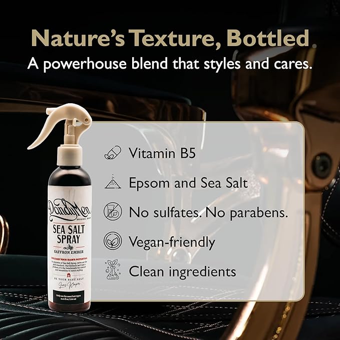 Sea Salt Spray for Men – Lightweight Texture, Volume, and Flexible Hold Hair Texture Spray with Epsom Salt & Pro-Vitamin B5 (8.45 oz, Saffron Ember)