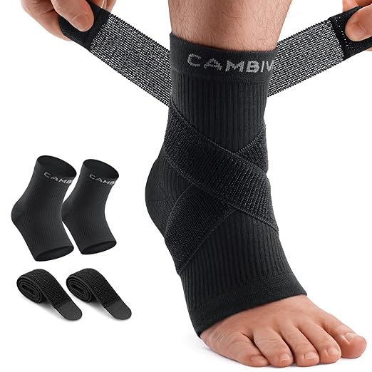 CAMBIVO 1 Pair Ankle Braces for Men and Women, Ankle Compression Socks for Foot Pain, Daily Wear, Fitness, Working, Achilles Tendonitis Relief Ankle Sleeve (Black with Strap, X-Large)