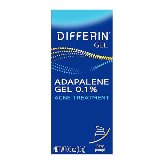Differin Acne Treatment Gel, 30 Day Supply, Retinoid Treatment for Face with 0.1% Adapalene, Gentle Skin Care for Acne Prone Sensitive Skin, 15g Pump (Packaging May Vary)