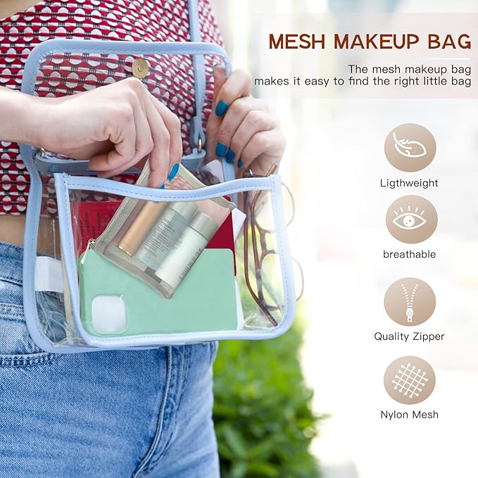 EASYFUN Small Zipper Pouch，6 Pieces Mini Mesh Pouch Coin Purse Portable Cosmetic Case Mesh Storage Bags with Key Kit Small Item Organizer,5 x 4 Inch