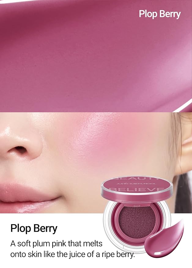 JUNG SAEM MOOL Artist Cushion Blush | Easy to Blend with Puff, Buildable Liquid Blush for Cheeks with a Dewy & Natural Finish, Korean Makeup (Plop Berry)