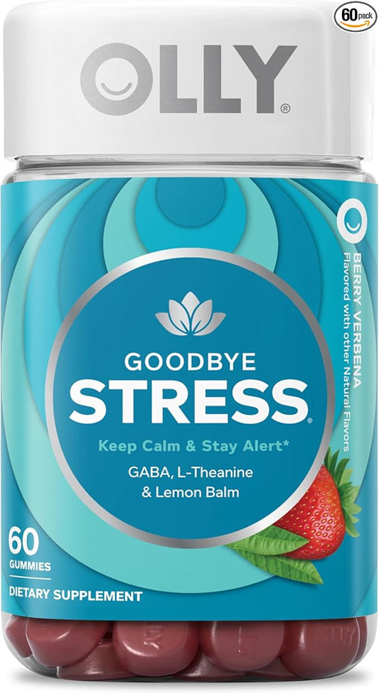 OLLY Goodbye Stress Gummy, GABA, L-Theanine, Lemon Balm, Stress Relief Supplement, Berry - 60 Count