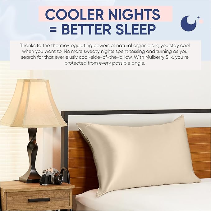 Blissy Silk Pillowcase - 100% Pure Mulberry Silk - 22 Momme 6A High-Grade Fibers - Silk Pillow Cover for Hair & Skin - Regular, Queen & King (Champagne, Queen)