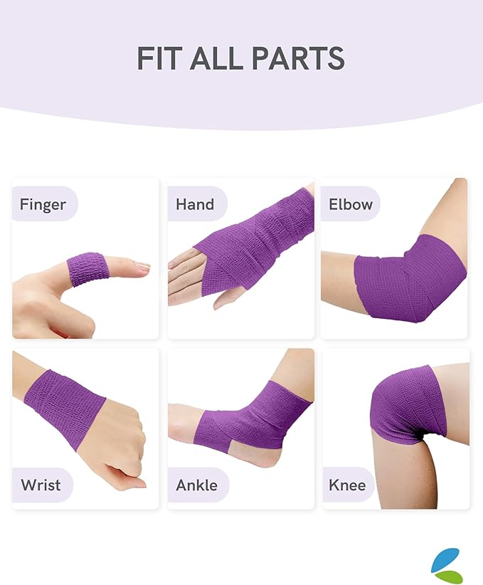 FriCARE Self Adhesive Bandage Wrap, Medical Tape in First Aid Kit, Cohesive Bandages for Wounds Sport Vet, 2 Inches X 5 Yards 6 Rolls, Purple