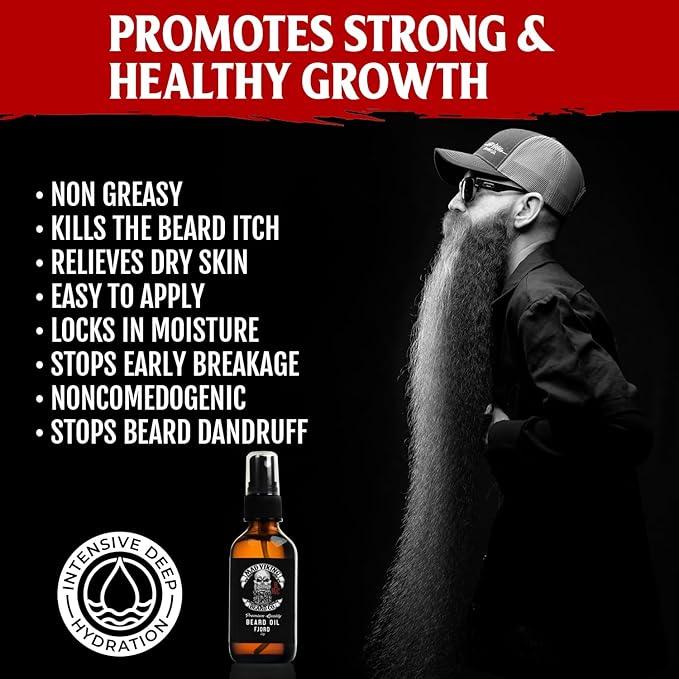 Mad Viking Fjord Beard Oil - Hydrate, Soften And Grow Your Beard Naturally. Fight Itch And Dandruff With A Crisp Yet Woodsy Mint, Orange, Cedarwood & Sandalwood Scent. Made In The USA - 2oz