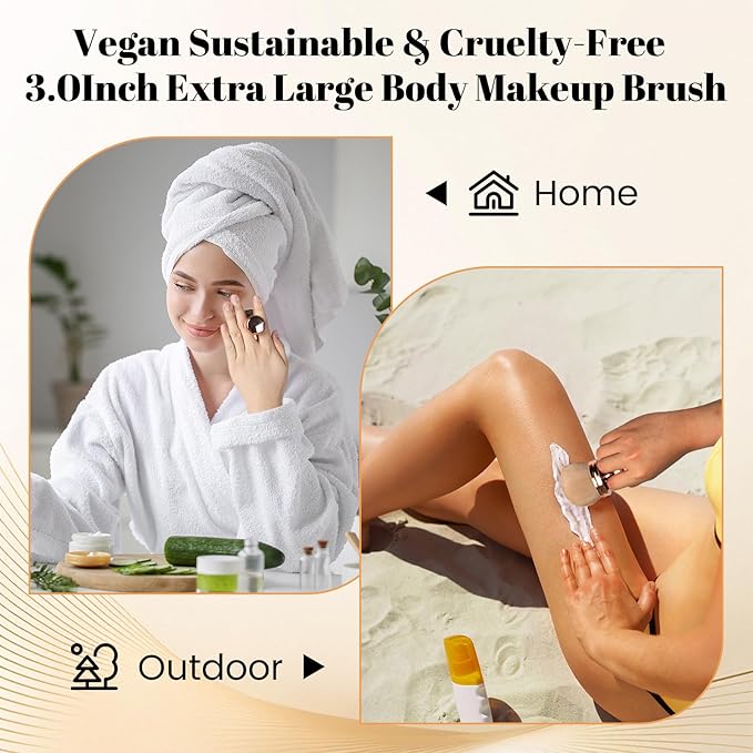 Extra Large Body Makeup Brush For Self Tanner,Makeup Brush For Self Tanner Face Leg,Self Tan Back Applicator,3.0in Sphere Kabuki Brush For Bronzers Blend Self Tanning with Pink Drawstring Bag (Gold)