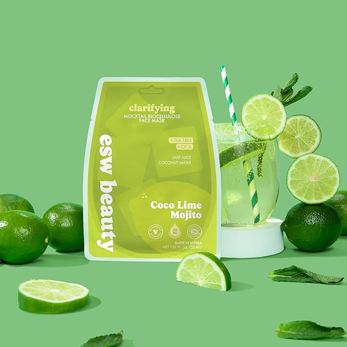 ESW Beauty Coco Lime Mojito Clarifying Face Mask - Hydrating, Revitalizing, Vegan Face Mask with Coconut Water, Lime & Tea Tree for Radiant Skin