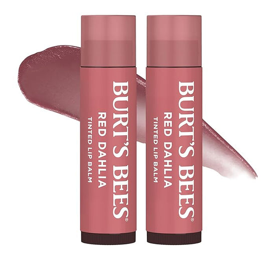 Burt's Bees Lip Tint Balm with Long Lasting 2 in 1 Duo Tinted Balm Formula, Color Infused with Deeply Hydrating Shea Butter for a Natural Looking Buildable Finish, Fiery Red Dahlia (2-Pack)