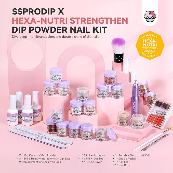 SAVILAND Dip Powder Nail Kit with Drill: 20 Colors Winter Nude Pink Red Keratin Dip Nails Powder Starter Kit with Dip Base Activator Top Coat Brush Saver French Manicure Art Home DIY Christmas Gift