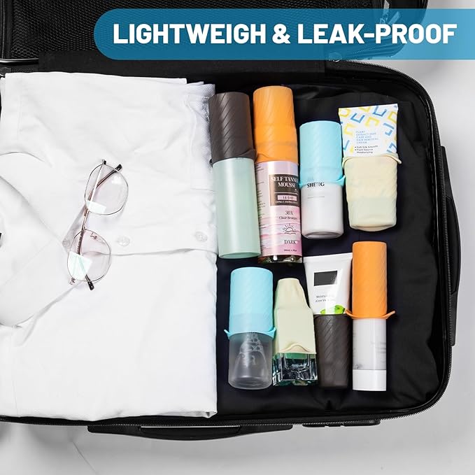 Bottle Covers for Travel, Leak Proofing, Travel Size Container Silicone toiletry sleeves, Leak Locks Travel Accessories for Shampoo Wash Body Bottles and other beauty and personal care(8pcs)